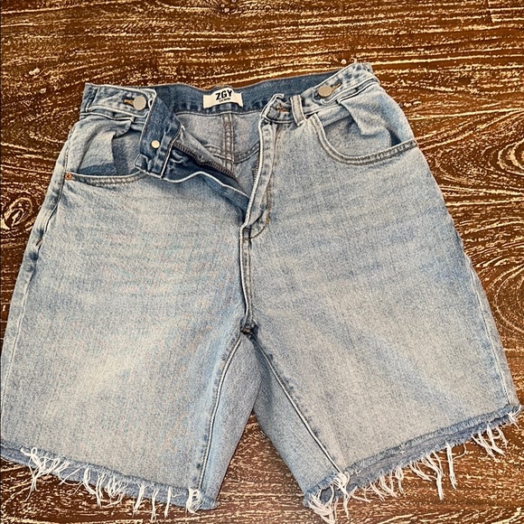 Distressed Blue Jean Shorts with Raw Hem - Picture 1 of 6